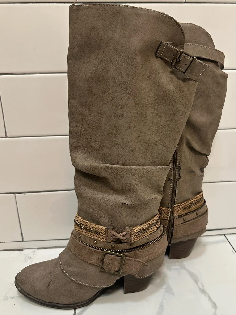POP Lonna Taupe Slouch Knee High Boots Size 8.5 M